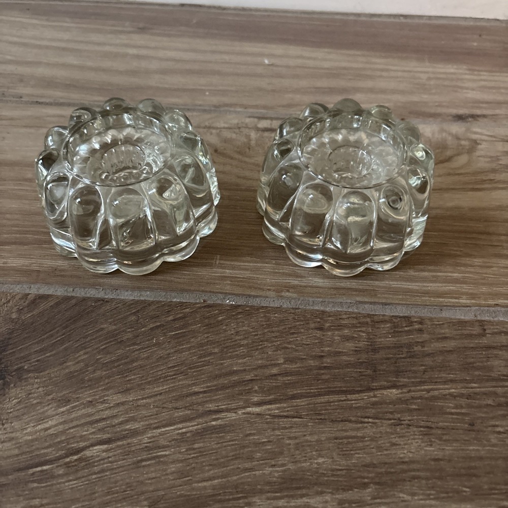 Vintage 1970's Princess House  Ribbed Clear Crystal Candle Holders